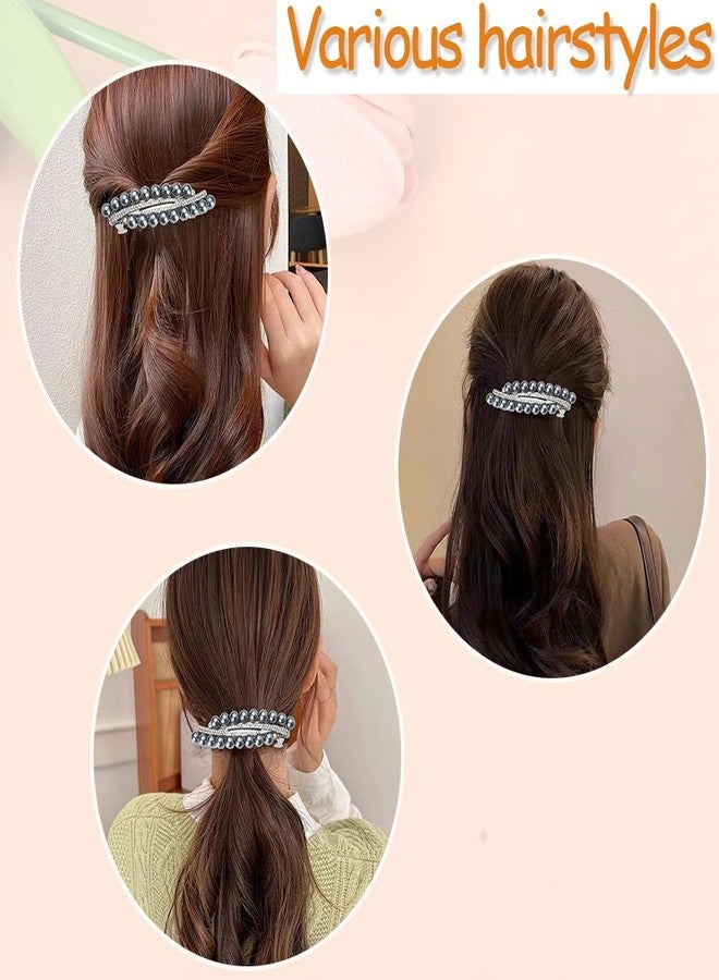 Kefley Gray Pearl Hair Clips Barrettes for Womens Hair Crystal Rhinestone Pearl Hair Barrettes Hairpins Clips for Hair Jewelry Pearl French Hair Accessories Ponytail Holder - Image 5